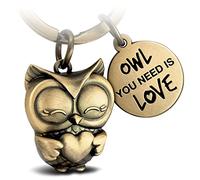 FABACH Porte-clés hibou avec cœur et gravure - Joli porte-clés chouette - Amitié et amour porte-bonheur en métal pour femme - Motif chouette You Need is Love, Bronze, Taille unique, Classique
