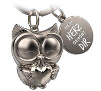 FABACH Porte-clés hibou avec cœur et gravure - Joli porte-clés chouette - Amitié et amour porte-bonheur en métal pour femme - Mon cœur est à vous, argenté, 1, Moderne