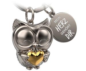 FABACH Porte-clés hibou avec cœur et gravure - Joli porte-clés chouette - Amitié et amour porte-bonheur en métal pour femme - Mon cœur est à vous