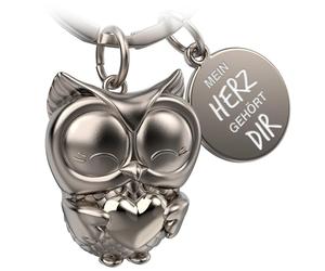 FABACH Porte-clés hibou avec cœur et gravure - Joli porte-clés chouette - Amitié et amour porte-bonheur en métal pour femme - Mon cœur est à vous, argenté, 1, Moderne