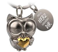 FABACH Porte-clés hibou avec cœur et gravure - Porte-clés mignon hibou - Porte-bonheur en métal pour femme - Mon cœur vous appartient, or, 1, Moderne