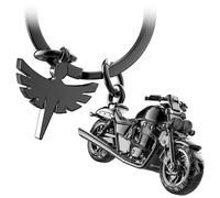 FABACH Porte-clés moto avec ange gardien - Cadeau ange pour motocycliste - Cadeaux moto - Porte-clés porte-bonheur - Conduite prudente, Noir , 1, Moderne