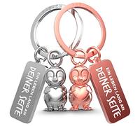 FABACH Porte-clés pingouin pour couples - 2 pingouins Frosty avec cœur - Porte-bonheur - Cadeau pour petite amie - Cadeau d'amour - Cadeau d'anniversaire de Saint-Valentin, argent et or rose