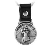 FABACH Porte-clés Saint Christophe sur cordon en cuir - Saint de protection pour les automobilistes et voyageurs - Plaque Saint Christophe pour voiture et moto - Pendentif moderne