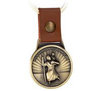 FABACH Porte-clés Saint Christophe sur cordon en cuir - Saint de protection pour les automobilistes et voyageurs - Plaque Saint Christophe pour voiture et moto - Pendentif moderne