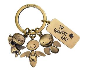 FABACH Porte-clés séraphin 3 anges avec gravure Tu vas y arriver - Porte-clé véritable trèfle à 4 feuilles porte-bonheur - cadeau pour transmettre ou envoyer de la chance, permis de conduire