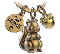 FABACH Porte-clés Skippy écureuil avec gravure - Porte-clés écureuil mignon - Cadeau de motivation pour petite amie - Suivez vos rêves, bronze, Talla única