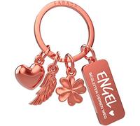 FABACH Porteclés ange gardien avec 3 breloques avec gravure - Ange gardien voiture porteclés conduite prudente - Cadeau ange portebonheur voiture permis de conduire - ange accompagnant votre