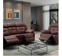 Salon complet Altobuy FABARES - Canapé 3 Places + Fauteuil Relax Electrique Chocolat -