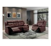 FABARES - Canapé 3 Places + Fauteuil Relax Electrique Chocolat