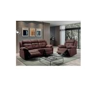 Salon complet Altobuy FABARES - Canapé 3 Places + Fauteuil Relax Manuel Chocolat -