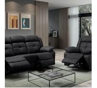 FABARES - Canapé 3 Places + Fauteuil Relax Manuel Gris
