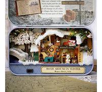 Fabater Boîte Miniature Faite à la Main pour Maison de Poupée, Thème du Bon Vieux Temps, 3 Scènes, Lumière LED, Kit de Maison de Poupée pour la Coordination œil-Main, Décoration de la, Cadeau pour