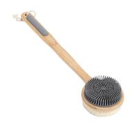 Fabater Brosse de Douche Double Face, épurateur de Dos pour Douche, Manche Long Exfoliant à Sec et Humide, Brosse de Bain en Nylon et Silicone, Accessoires de Voyage Exfoliants pour le (GREY)