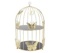 Fabater Chic Golden Bird Cage Dessert Cupcake Stand Fonctionnel 2 -TIER -Make Up Lager Real for Home Bedroom Party, Glass Iron Cake Stand pour L'anniversaire D'anniversaire