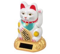 Fabater Chinois Lucky Cat Agitant Le Bras Solar Light Induction Statue pour Le Tableau de Bord de la Voiture Home Feloning Office Bureau Décor (White)