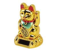 Fabater Chinois Lucky Cat Agitant Le Bras Solar Light Induction Statue pour Le Tableau de Bord de la Voiture Home Feloning Office Bureau Décor (Doré)