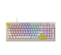 Fabater Clavier Mécanique T Wolf T50 RGB, 98 Touches, Interrupteurs Bleus Remplaçables à Chaud, Rétroéclairage Dynamique et Molette Rotative pour PC, Jeux et Saisie de Texte. (Beige Gris Jaune)