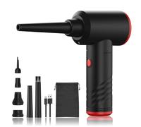 Fabater Dépoussiéreur à Air comprimé, Dépoussiéreur électrique sans Fil Réglable à 3 Vitesses, Batterie 6000 MAh et 6 Buses, Souffleur de Poussière Rechargeable de Type C (black)