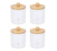 Fabater Distributeur de Supports Qtip 4 Pièces, Pot de Rangement Transparent, Organisateur Compact de Cotons-tiges, Organisateur de Salle de Bain pour Cotons-tiges (Ronde)
