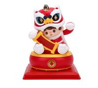 Fabater Figurine de Lion Dansant à énergie Solaire, Ornement de Danse du Lion Porte-Bonheur du Nouvel an Chinois avec Panneau Solaire, Poupée Secouante pour la Maison, Le Bureau