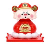 Fabater Lot de 2 Statues du Dieu de la Richesse, Décoration d'argent Feng Shui de 5,1 Cm avec Panneau Solaire intégré, Petite Figurine Solaire Ondulée CAI Shen pour Décoration (Rouge)