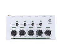 Fabater Mini Mélangeur Audio, Mélangeur de Ligne Stéréo 4 Canaux pour Sous-mixage, Faible Bruit, Entrée TRS 1/4" Sortie 3,5 Mm pour Batterie électronique, Guitares, Basses, Claviers (WHITE)