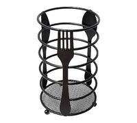 Fabater Porte-ustensiles pour Comptoir de Cuisine, Grand Porte-couverts Rond en Métal Noir Mat pour Comptoir, Organisateur D'ustensiles Essentiels de Cuisine pour Argenterie, Cuillère,