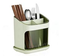 Fabater Support D'ustensiles de Cuisine avec égouttoir, Support de Séchage D'ustensiles, Couverts, Organisateur de Comptoir pour Baguettes de Cuisine, Fourchettes, Cuillères, (Vert Transparent Vert)