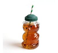 Fabater Tasse D'ours avec Couvercle et Paille, Tasses D'ours Mignonnes de 150 Ml en PET, Tasse D'ours au Miel Réutilisable 3D pour café glacé, thé Boba, Jus et Mil