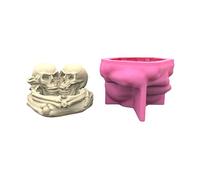 Fabeas Moule pour vase, crâne et rose, moule en silicone pour fleurs en béton, plantes grasses, cendrier, époxy, outil de moulage