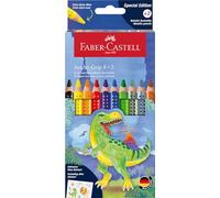 Faber-Castell Crayons de couleur Jumbo Dino 110922 10 pièces ergonomiques incassables 8+2 métalliques