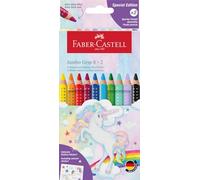 Faber-Castell – Set de crayons de couleur Jumbo Licorne, 10 incassables, 2 Sparkle, autocollant