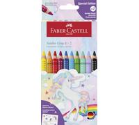 Faber-Castell – Set de crayons de couleur Jumbo Licorne, 10 incassables, 2 Sparkle, autocollant