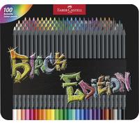 Faber-Castell Crayons de couleur 116490 Black Edition – 100 crayons, boîte métal, résistants