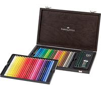 Faber-Castell 110006 - Crayon de couleur Polychromos, coffret en bois de 48 pièces avec accessoires, résistant à l'eau, incassable