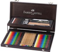 Faber-Castell 110084 - Art & Graphic Compendium coffret en bois, 53 pièces, avec 12 crayons de couleur, 12 crayons aquarelle, 12 Pitt Pastels