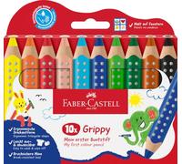 Faber-Castell 110624 Set Grippy, 10 Gros Crayons de Couleurs Enfants, Kit Dessin Facile à Laver, Crayon de Couleurs Enfant de Forme Triangulaire Ergonomique et Épaisseur de 10mm