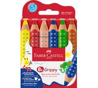 Faber-Castell 110630 Set Grippy, 6 Gros Crayons de Couleurs Enfants, Kit Dessin Facile à Laver, Crayon de Couleurs Enfant de Forme Triangulaire Ergonomique et Épaisseur de 10mm
