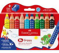 Faber-Castell 110636 Set Grippy, 10 Gros Crayons de Couleurs Enfants, Kit Dessin Facile à Laver, Crayon de Couleurs de Forme Triangulaire Ergonomique et Épaisseur de 10mm, Taille Crayon Inclu