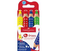 Faber-Castell 110701 - Set Grippy, 4 crayons de couleur jumbo pour tout-petits, crayons de couleur facilement lavables pour enfants, forme triangulaire ergonomique, mine de 10 mm d'épaisseur