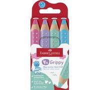Faber-Castell 110702 - Set Grippy, 4 crayons de couleur jumbo pour les tout-petits, crayons facilement lavables pour les enfants, forme triangulaire ergonomique, mine de 10 mm d'épaisseur