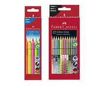 Faber-Castell 110994 Jumbo Grip Neon Lot de 5 crayons de couleur fluo (1, avec 12 couleurs spéciales)