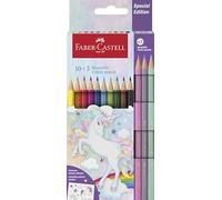 Faber-Castell 111219 - Set de crayons de couleur Licorne, 13 pièces, incassables, avec crayons pastel et autocollants licorne