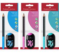 FABER-CASTELL 111914 - Set de crayons Jumbo Grip Two Tone, 1 set, comprenant un taille-crayon Two Tone avec gomme, 3 couleurs assorties (pas de choix possible)