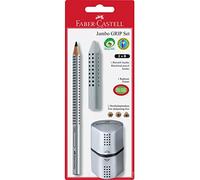 Faber-Castell 111996 Crayons graphite Jumbo Grip Set avec un crayon, 1 gomme et 1 taille-crayon (Argent)