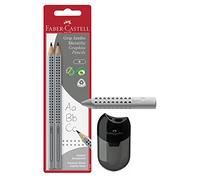Faber-Castell 111997-2 Jumbo Grip Crayons à papier, dureté : B, couleur du corps : argent (+ taille-crayon noir et gomme triangulaire grise)