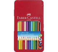 FABER-CASTELL 112413 - Crayons de couleur Colour GRIP, étui métallique de 12 crayons, incassables, pour enfants et adultes