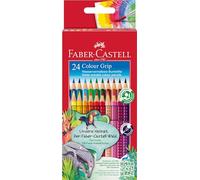 Faber-Castell 112424 Colour Grip, 24 Crayons de Couleur Enfant avec Grip et Corps Triangulaire, Pigments Solubles à l'Eau pour Lavage sur la Plupart des Matériaux, Incassables