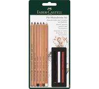 Faber-Castell 112998 - Pitt Monochrome Set 9 pièces, avec crayons d'artiste, crayons pastels et pastels